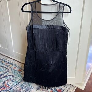 Fringe Tassel Mesh black Flapper party Mini Dress large